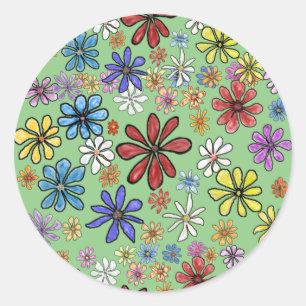 Sticker Rond Bouton Fleurs colorées amusantes