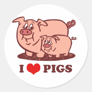Sticker Rond Bouton I Love Pigs