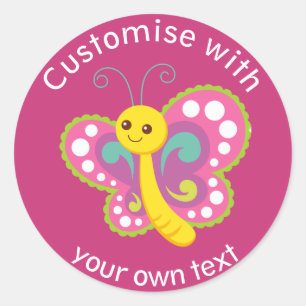 Sticker Rond Bouton joyeux personnalisé rose personnalisé Texte