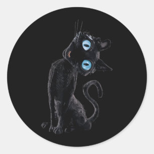 Sticker Rond Bouton Mignon de Chat Noir Paresseux Mème Yeux Amo