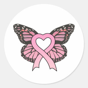 Sticker Rond Bouton rose Coeur de ruban