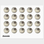 Sticker Rond Bouton Rustique Bois Tissu Merci Burlap Fleur (Feuille)
