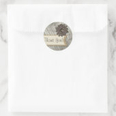 Sticker Rond Bouton Rustique Bois Tissu Merci Burlap Fleur (Sac)