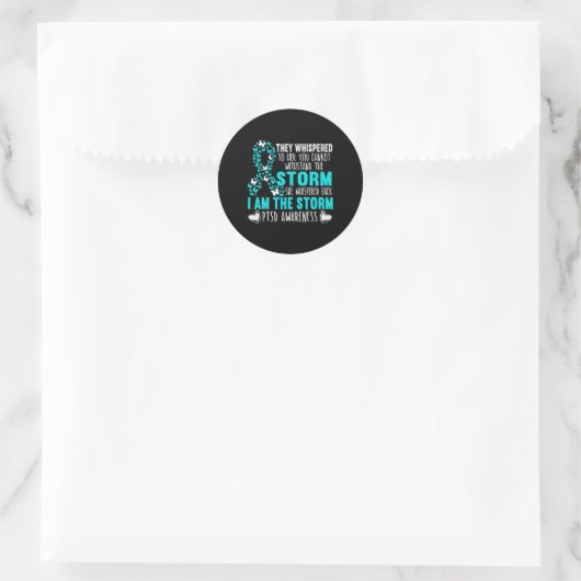 Sticker Rond Bouton turquoise Ruban Le Storm Warrier Ptsd Aware (Sac)