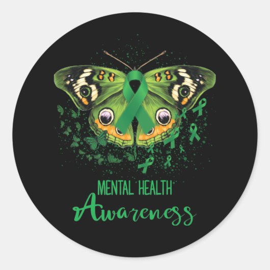 Sticker Rond Bouton vert de sensibilisation à la santé mentale (Devant)