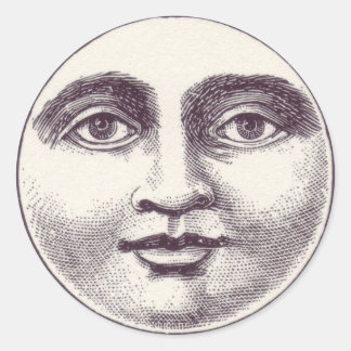 Sticker Rond Bouton Visage Lune vintage