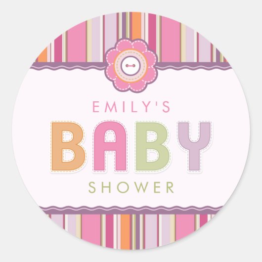 Sticker Rond Boutons de Baby shower Retro Stripes (Devant)