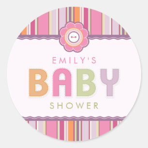 Sticker Rond Boutons de Baby shower Retro Stripes