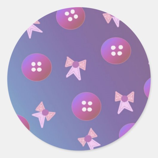 Sticker Rond Boutons et vaches violets et roses (Devant)