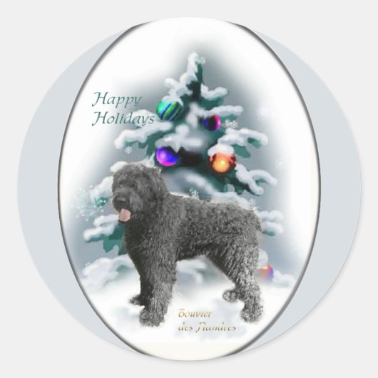 Sticker Rond Bouvier des Flandres Cadeaux de Noël (Devant)