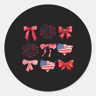 Sticker Rond Bow 4 juillet Américaine Patriotique Femmes Fille
