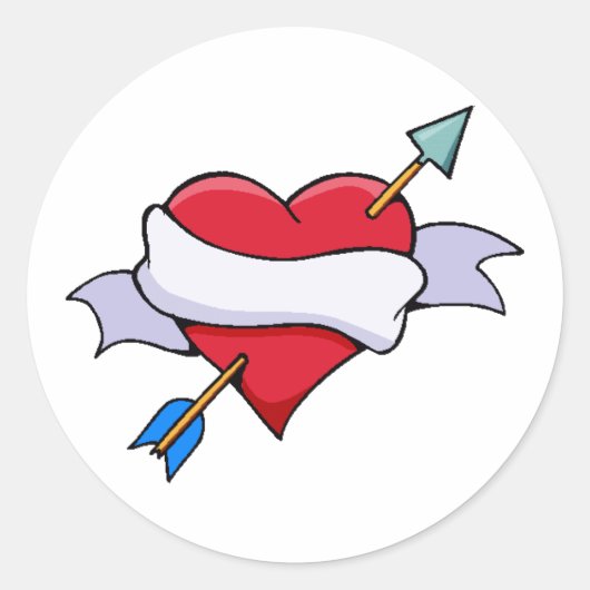 Sticker Rond Bow & Arrow Valentine Coeur avec bannière blanche (Devant)