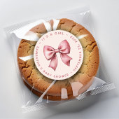 Sticker Rond Bow Baby Shower Blush Pink & Red It's a Girl