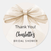 Sticker Rond Bow beige crème merci Fête des mariées (Devant)
