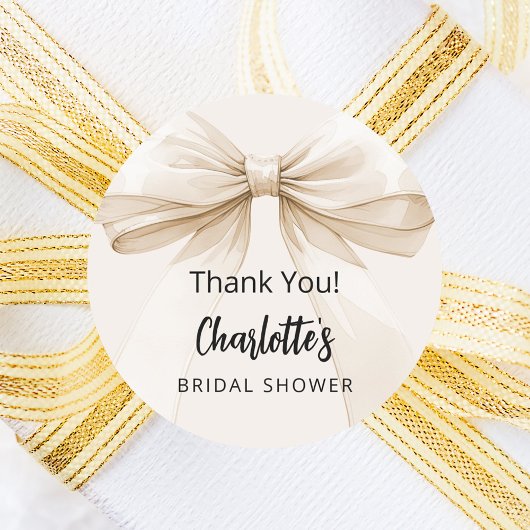 Sticker Rond Bow beige crème merci Fête des mariées