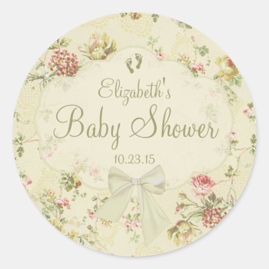 Sticker Rond Bow blanc avec empreintes de bébé Baby shower flor (Devant)