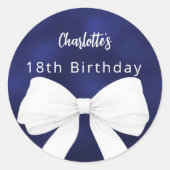Sticker Rond Bow bleu marine blanc Anniversaire (Devant)