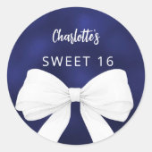 Sticker Rond Bow bleu marine blanc doux 16 (Devant)