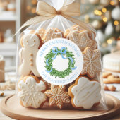 Sticker Rond Bow bleu Noël Boxwood Wreath cadeau