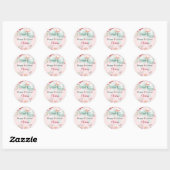 Sticker Rond Bow bleu rose sauge vert fleurons anniversaire (Feuille)