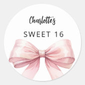 Sticker Rond Bow blush rose blanc Sweet 16 (Devant)