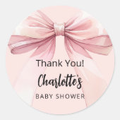 Sticker Rond Bow blush rose merci Baby shower (Devant)