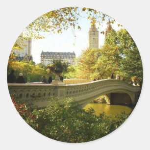 Sticker Rond Bow Bridge en Automne, Central Park, New York