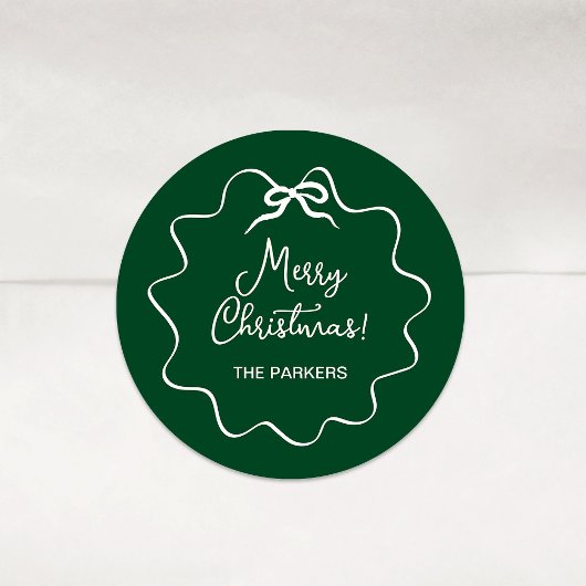 Sticker Rond Bow de Noël | Vastes vert et blanc