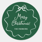 Sticker Rond Bow de Noël | Vastes vert et blanc (Devant)
