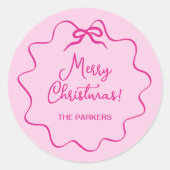 Sticker Rond Bow de Noël | Whimsical Wavy Rose (Devant)