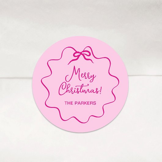 Sticker Rond Bow de Noël | Whimsical Wavy Rose