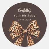 Sticker Rond Bow empreinte de léopard brun Anniversaire (Devant)