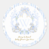 Sticker Rond Bow Floral Aquarelle Élégant Baby shower garçon (Devant)