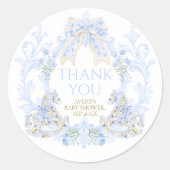Sticker Rond Bow Floral Crest Rustic Blue Boy Baby shower (Devant)