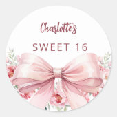 Sticker Rond Bow flores rose rousse douce 16 (Devant)