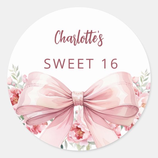 Sticker Rond Bow flores rose rousse douce 16 (Devant)