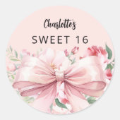 Sticker Rond Bow flores roses doux 16 (Devant)