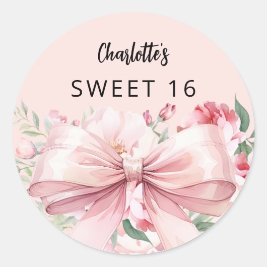 Sticker Rond Bow flores roses doux 16 (Devant)