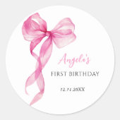Sticker Rond Bow Girls roses 1er anniversaire (Devant)