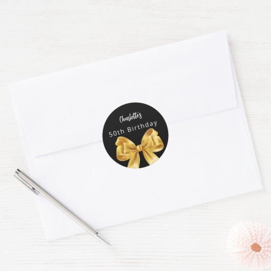Sticker Rond Bow or noir Anniversaire (Enveloppe)