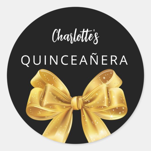Sticker Rond Bow or noir Quinceanera (Devant)