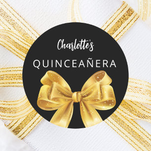 Sticker Rond Bow or noir Quinceanera