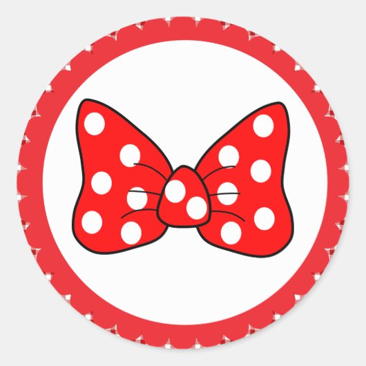 Sticker Rond Bow Pois rouge sur blanc Arrière - plan classique  (Devant)
