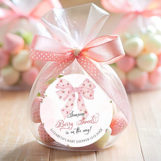 Sticker Rond Bow rose Berry Baby shower sucré