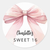Sticker Rond Bow rose blanc doux 16 (Devant)