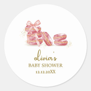 Sticker Rond Bow rose Bonjour Bébé Baby shower français des Mac