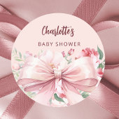 Sticker Rond Bow rose fleuron Baby shower rose