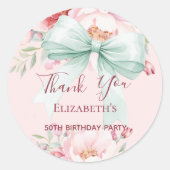 Sticker Rond Bow rose sauge vert florales merci anniversaire (Devant)