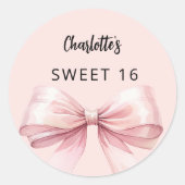 Sticker Rond Bow rose Sweet 16 (Devant)
