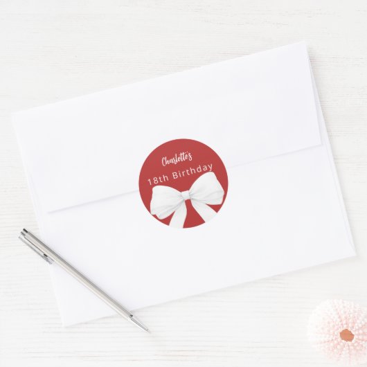 Sticker Rond Bow rouge blanc Anniversaire (Enveloppe)